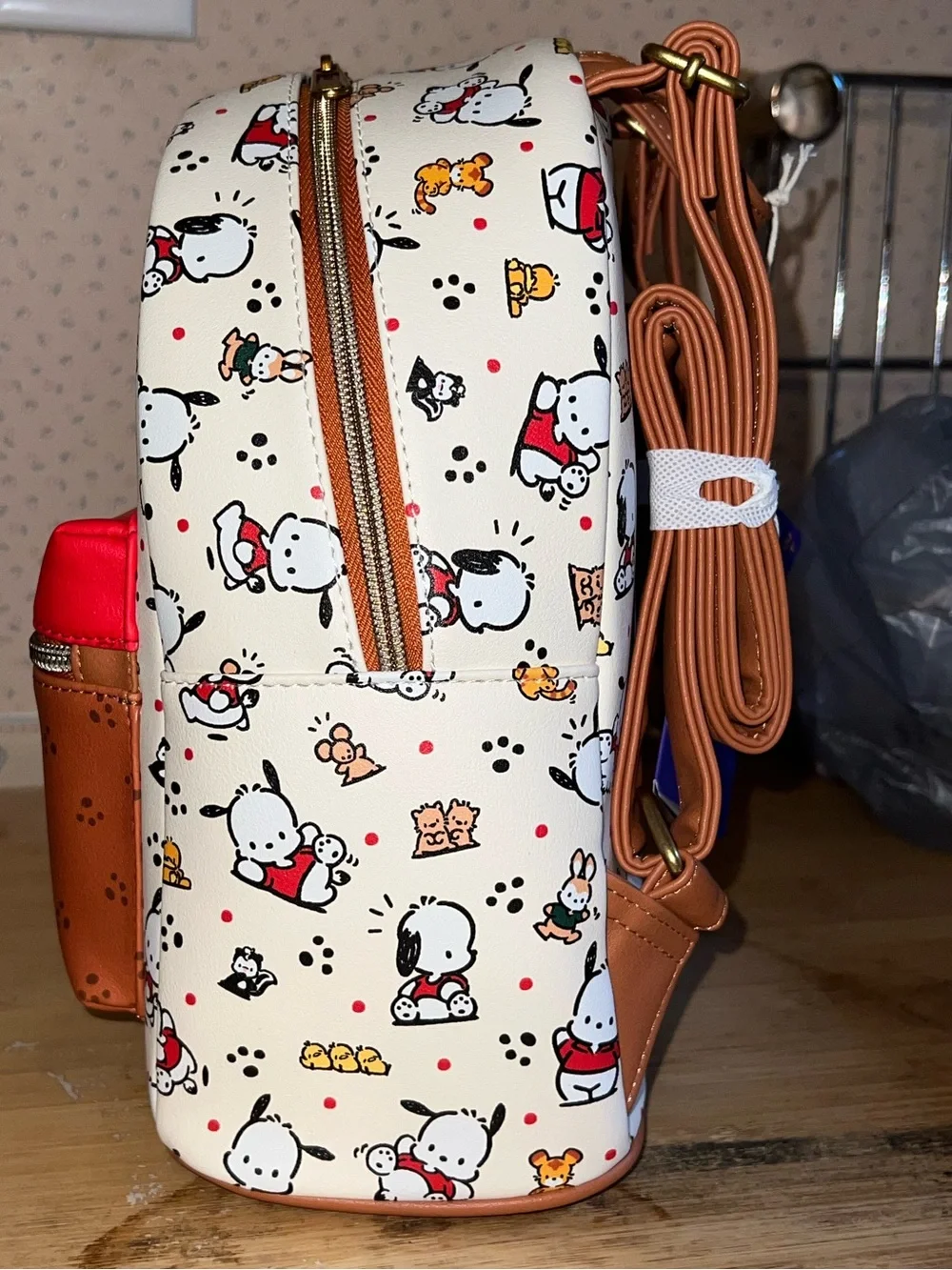 Loungefly Sanrio Pochacco Cream, Brown & Red Mini Backpack